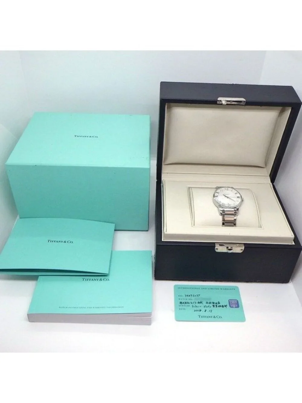 Tiffany & Co Watch Atlas Dome Date Back Skelton Guilloche Silver Dial SS